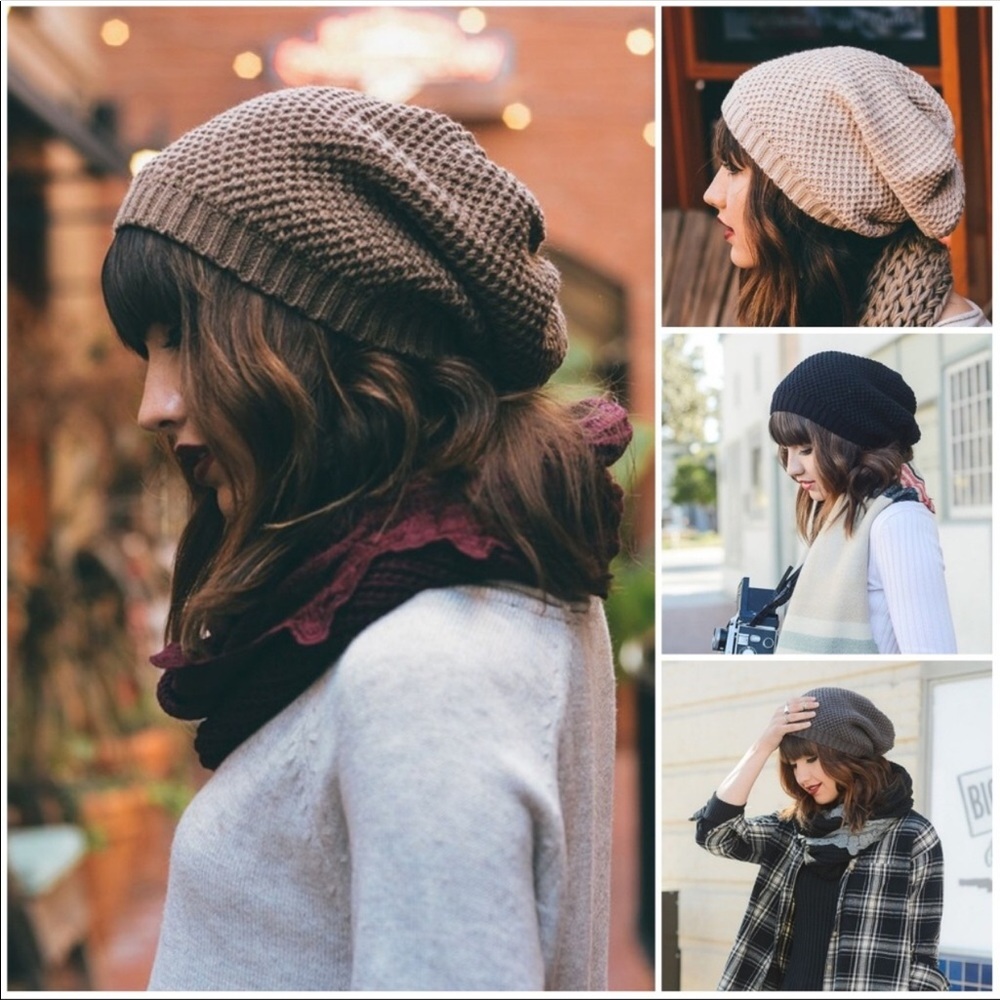 waffled knit slouchy beanie - Picture 2 of 3